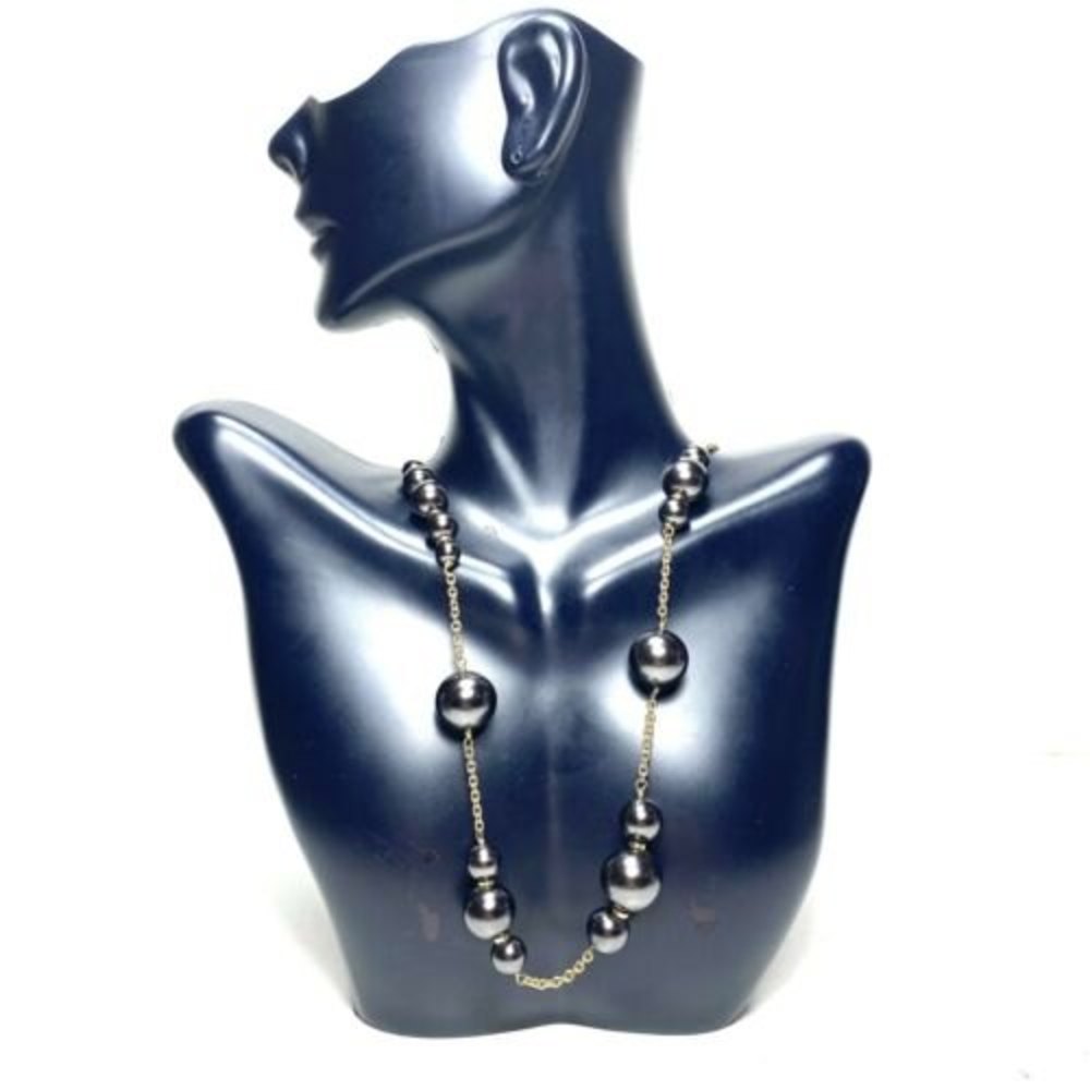 J Crew Gold Tone Gray Faux Pearl Glass Station Bead Crystal Necklace 34 inch